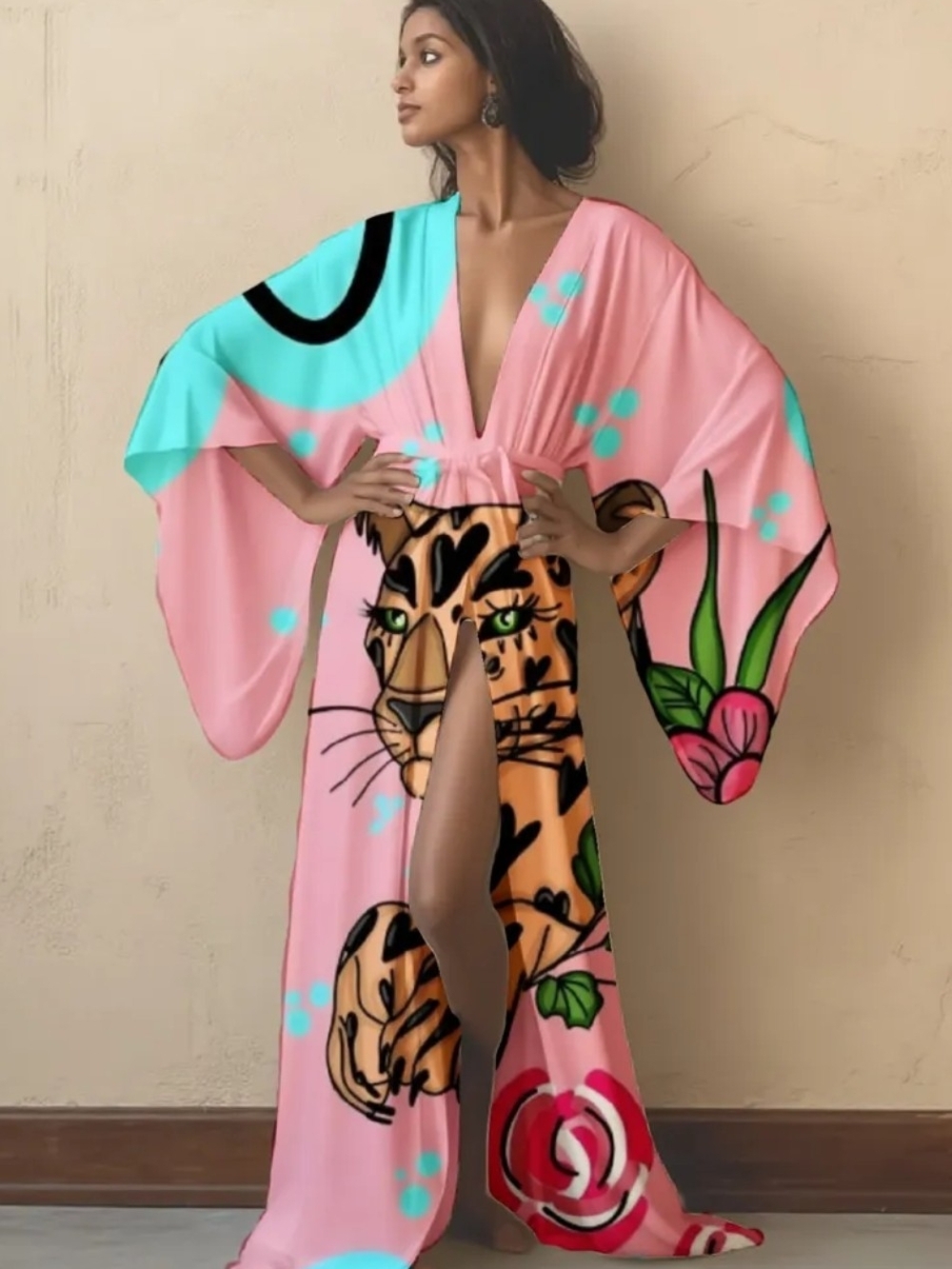 Pink & Turquoise Floral Leopard Kinomo